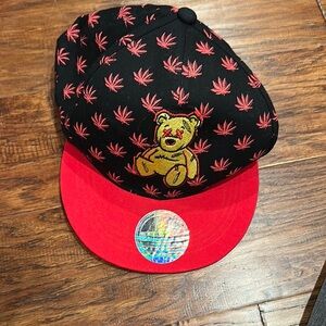 Black and Red Embroidered Bear Snapback Hat